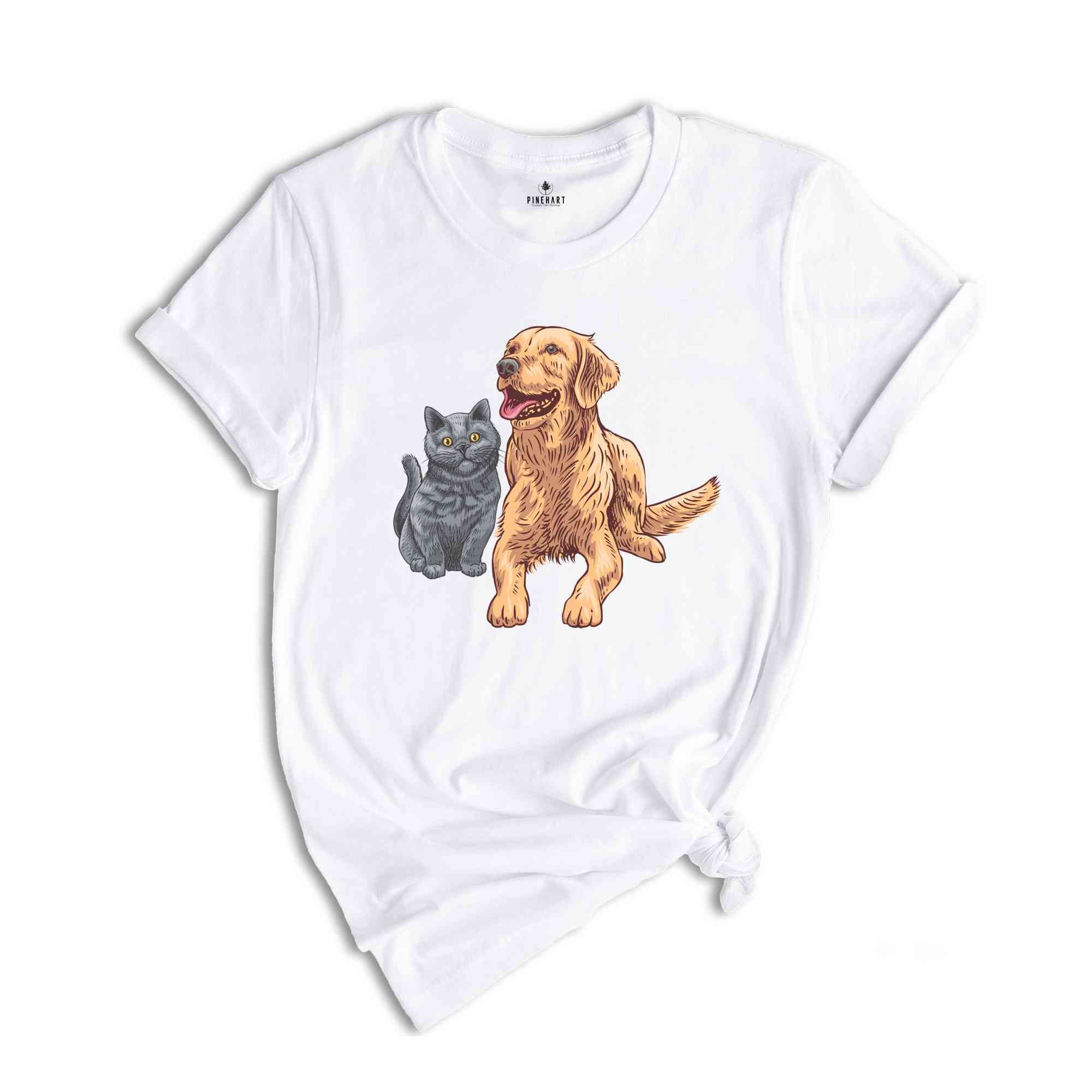 Cat and Dog Shirt, Dog and Cat Mom T-Shirt, Cute Animal Tee, Best Friend Gift, Pets Owner Gift, Funny Animal Couple Shirt