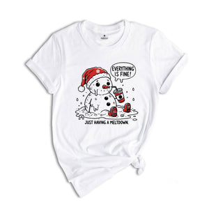 Funny Snowman I'm Having a Meltdown Christmas T-Shirt, Winter Holiday Gift, Christmas Humor Shirt, Humorous Xmas Tee