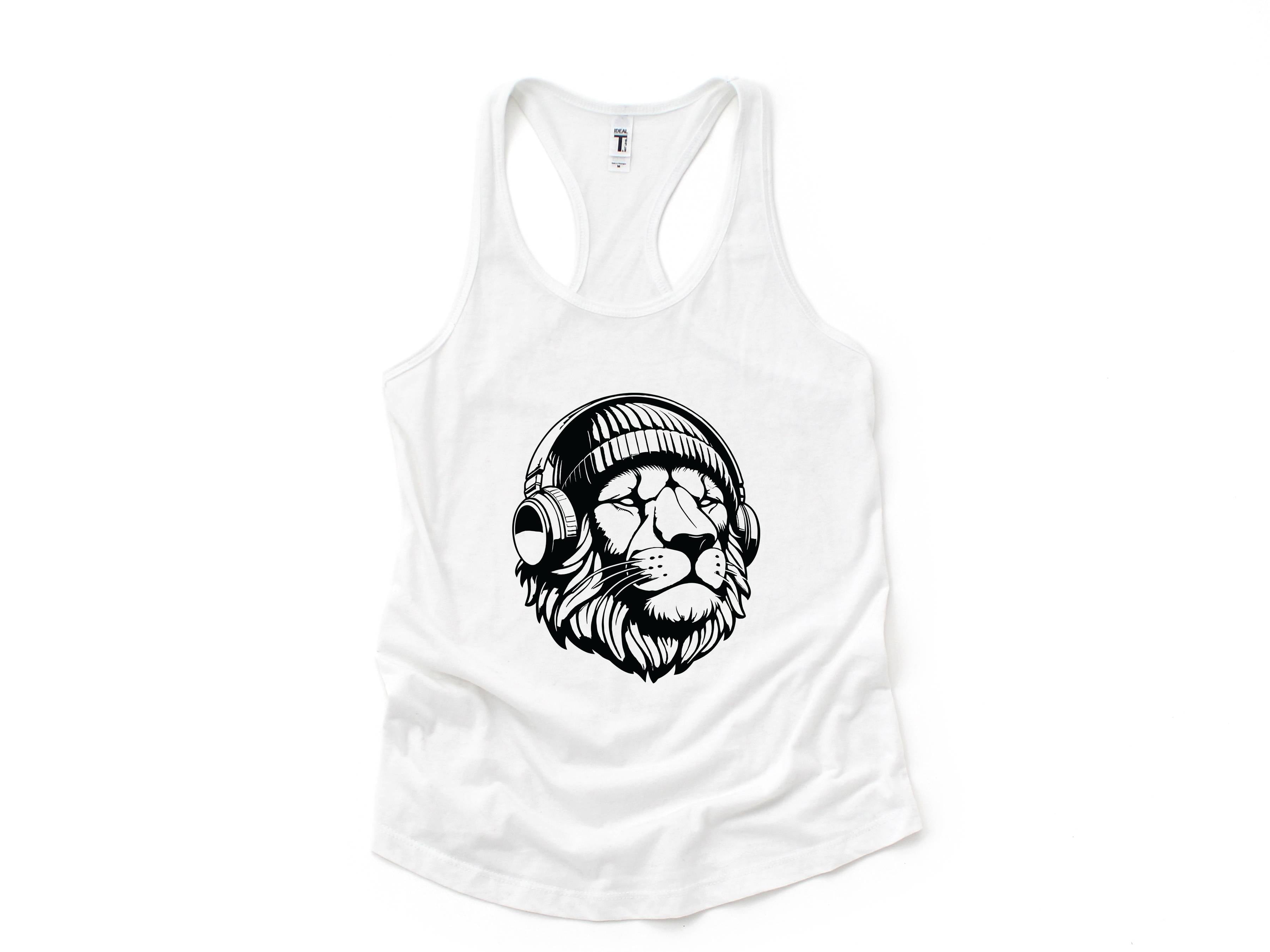 Lion Tank Top, Music Tank Top, Animals Lover Tank Top, Cute Animal Tank Top, Cat Lover Tank Top, Big Cat Tank Top, Music Cat Tank Top