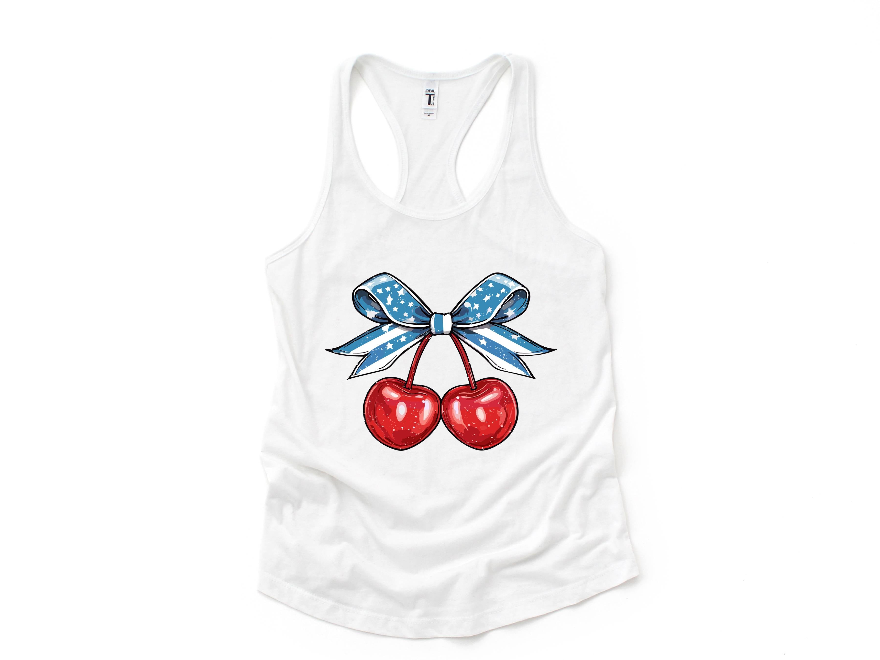 4th of July Coquette Cherry Tank, Cherry Bow Top, 4th Of July Shirt, Cherry Coquette Tee, American Flag Bow Tee, Cherry Lover Gift