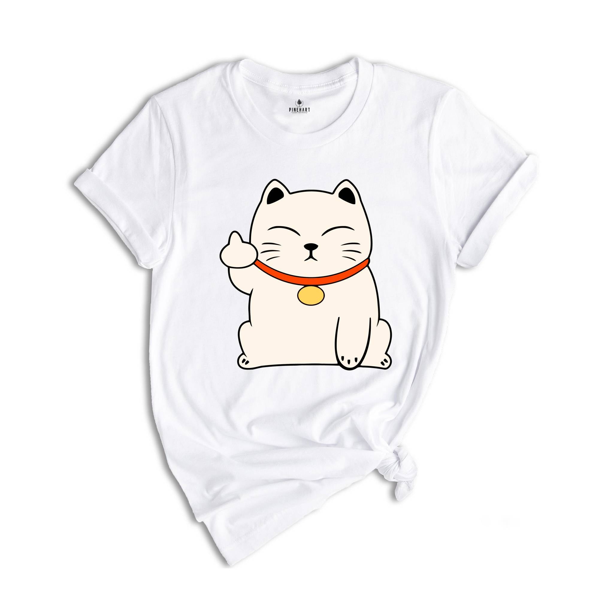 Maneki Neko Cat Middle Finger For You T-shirt, Japanese Cat Shirt, Cute Kawaii Lucky Cat Gift, Wish Me Luck, Funny Cat Gift, Lucky Cat Shirt