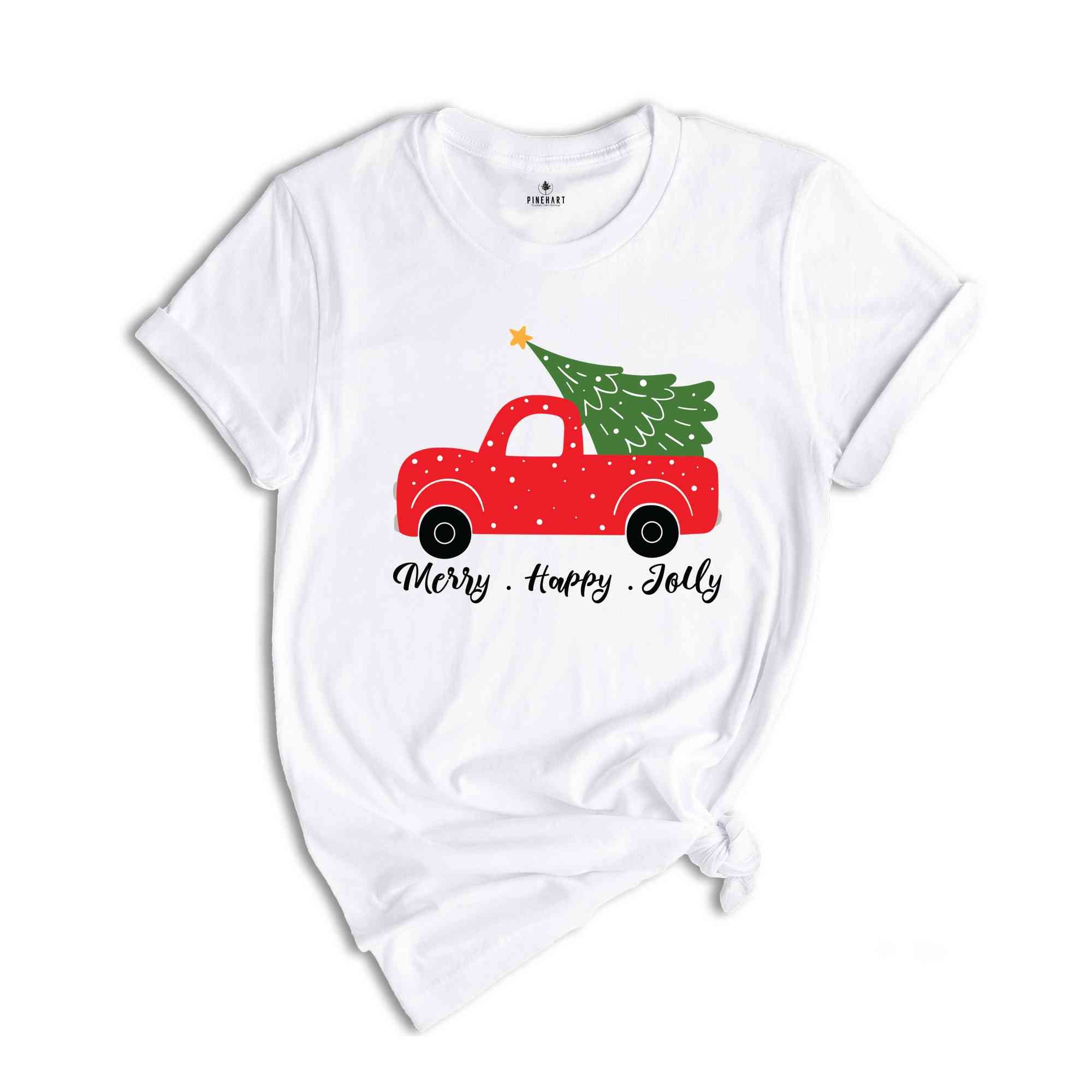 Merry Happy Jolly Shirt, Christmas Tree Shirt, Christmas Shirt, Winter Shirt, Christmas Gift, Cozy Christmas Shirt, Holiday Shirt, Truck Tee