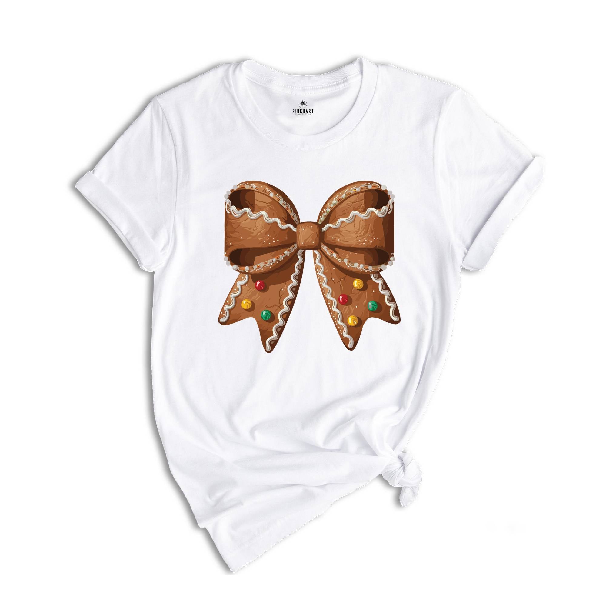 Christmas Gingerbread Shirt, Christmas Bow Shirt, Coquette Christmas Tee, Christmas Gift, Holiday Christmas Shirt