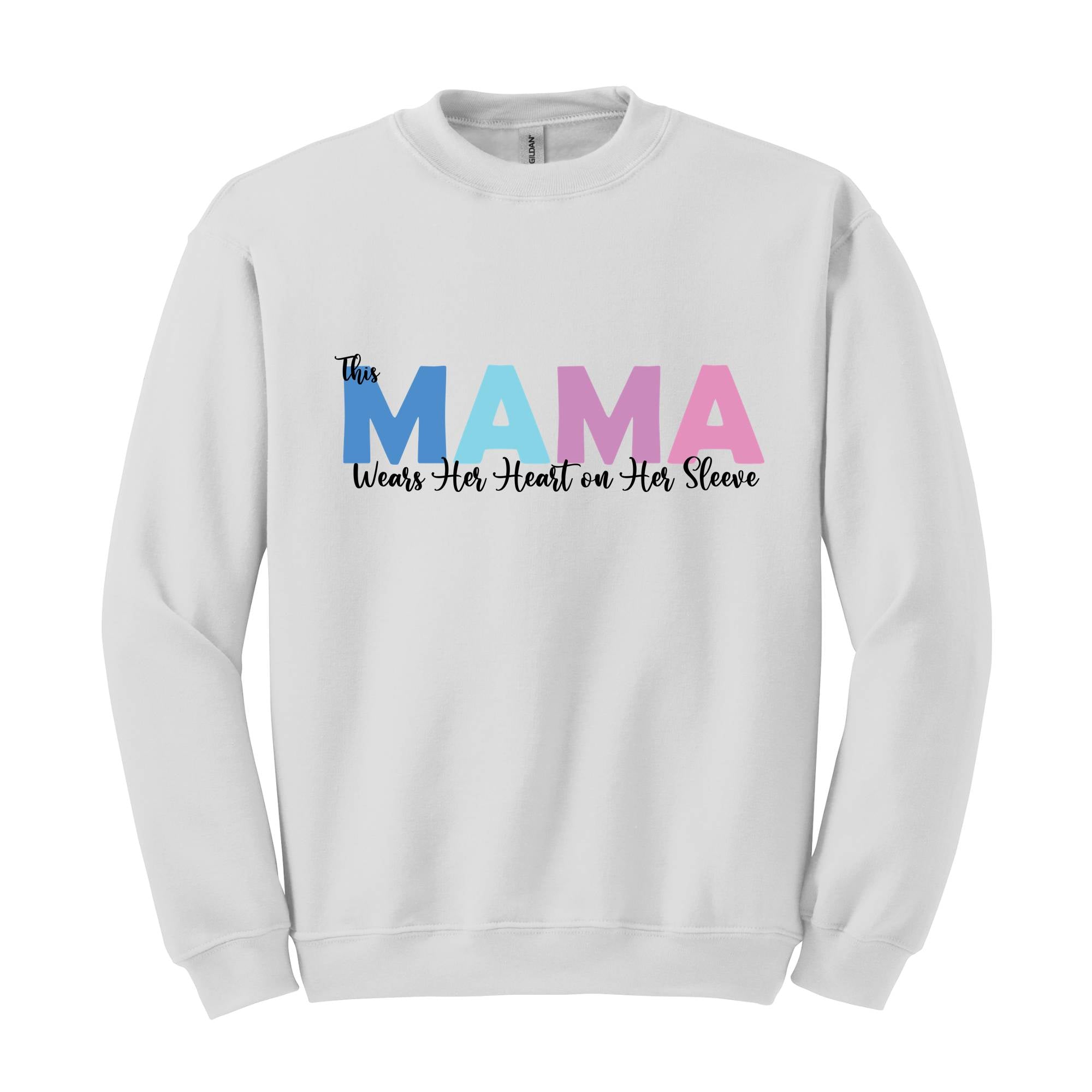 This Mama Wears Her Heart on Her Sleeve Sweatshirt, Mama Shirt, Custom Mother Sweater, Mother's Day Gift, Mother Day Hoodie