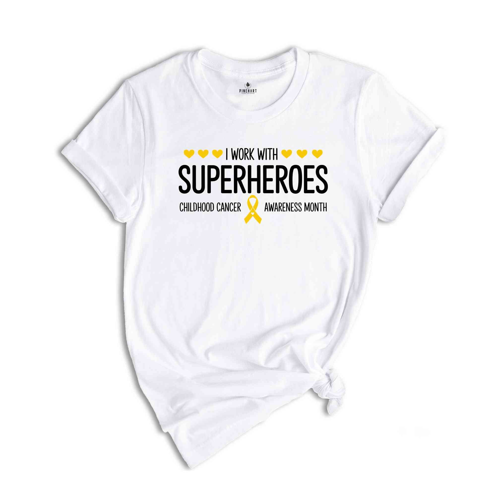 I Work With Superheroes Shirt, Childhood Cancer Awareness Month Shirt, Child Cancer Shirt, Childhood Cancer Awareness, Gold Ribbon Shirt