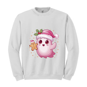 Christmas Cute Cookie Ghost Sweatshirt, Christmas Ghost Shirt, Gingerbread Ghost Sweatshirt