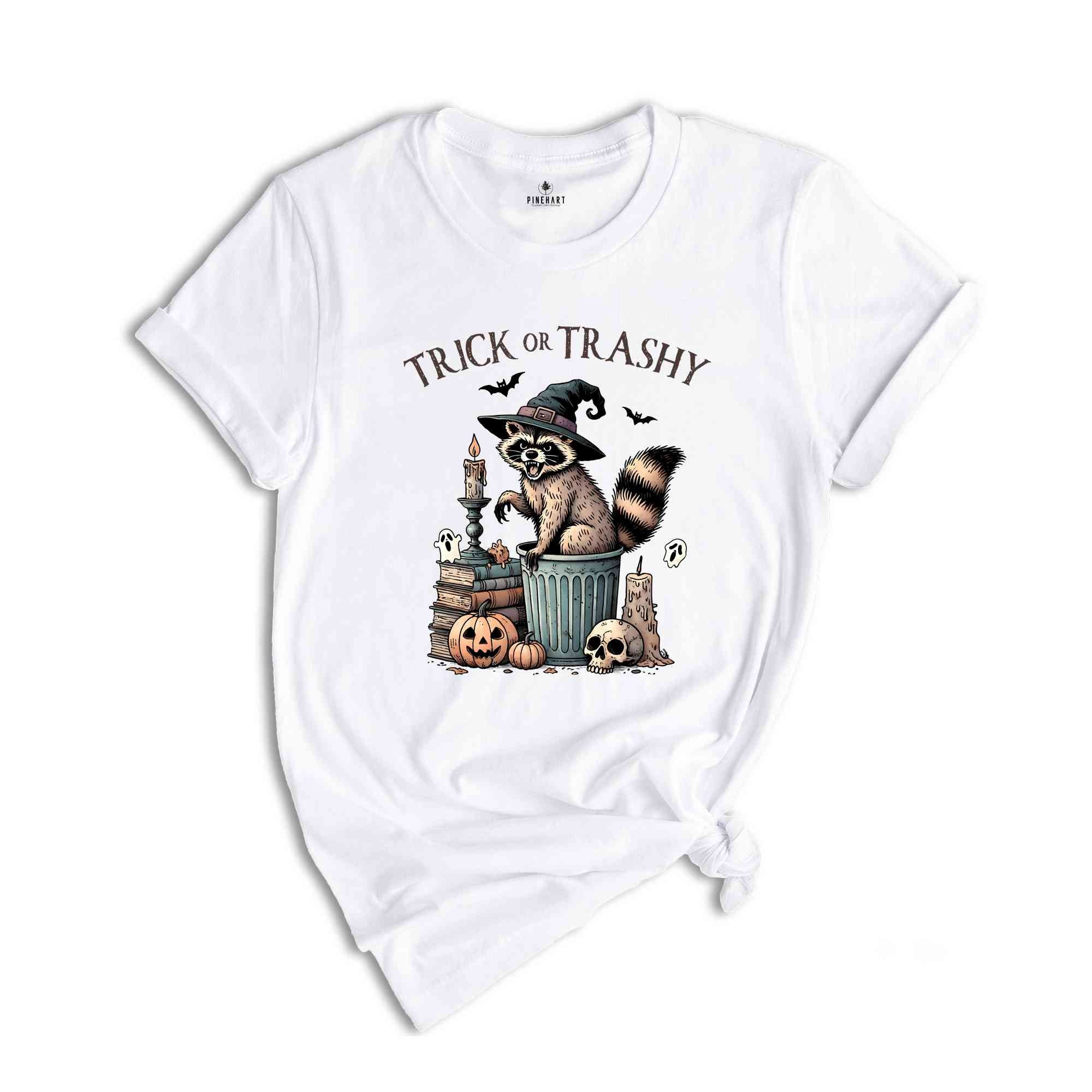 Trick or Trashy Raccoon Halloween Shirt, Cute Raccoon T-Shirt, Retro Raccoon Tee, Halloween Raccoon Tee, Pumpkin Gift