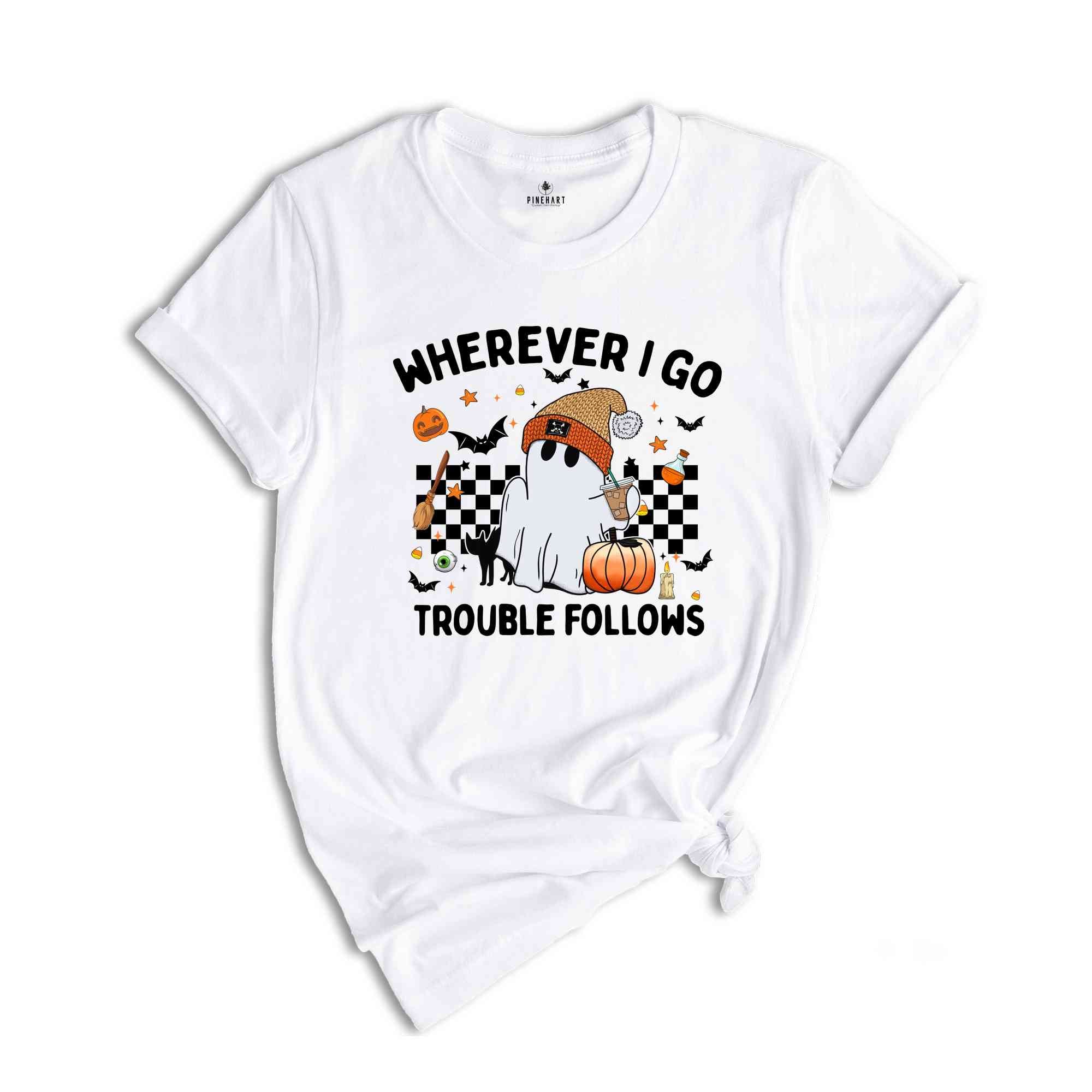 Wherever I Go Trouble Follows T-Shirt, Matching Halloween Shirts, Spooky Season Tee, Retro Funny Couple Halloween Gifts