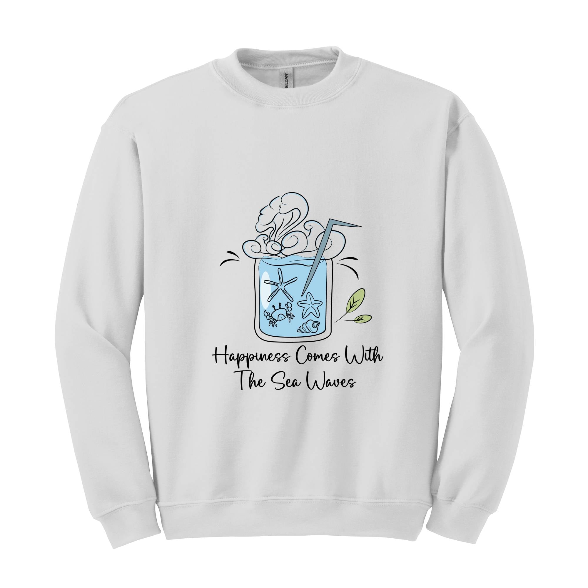 Happiness Comes With the Sea Waves Sweater, Happy Day Sweater, Summer Day Sweater, Waves Sea Sweatshirt, Juice Sea With Straw