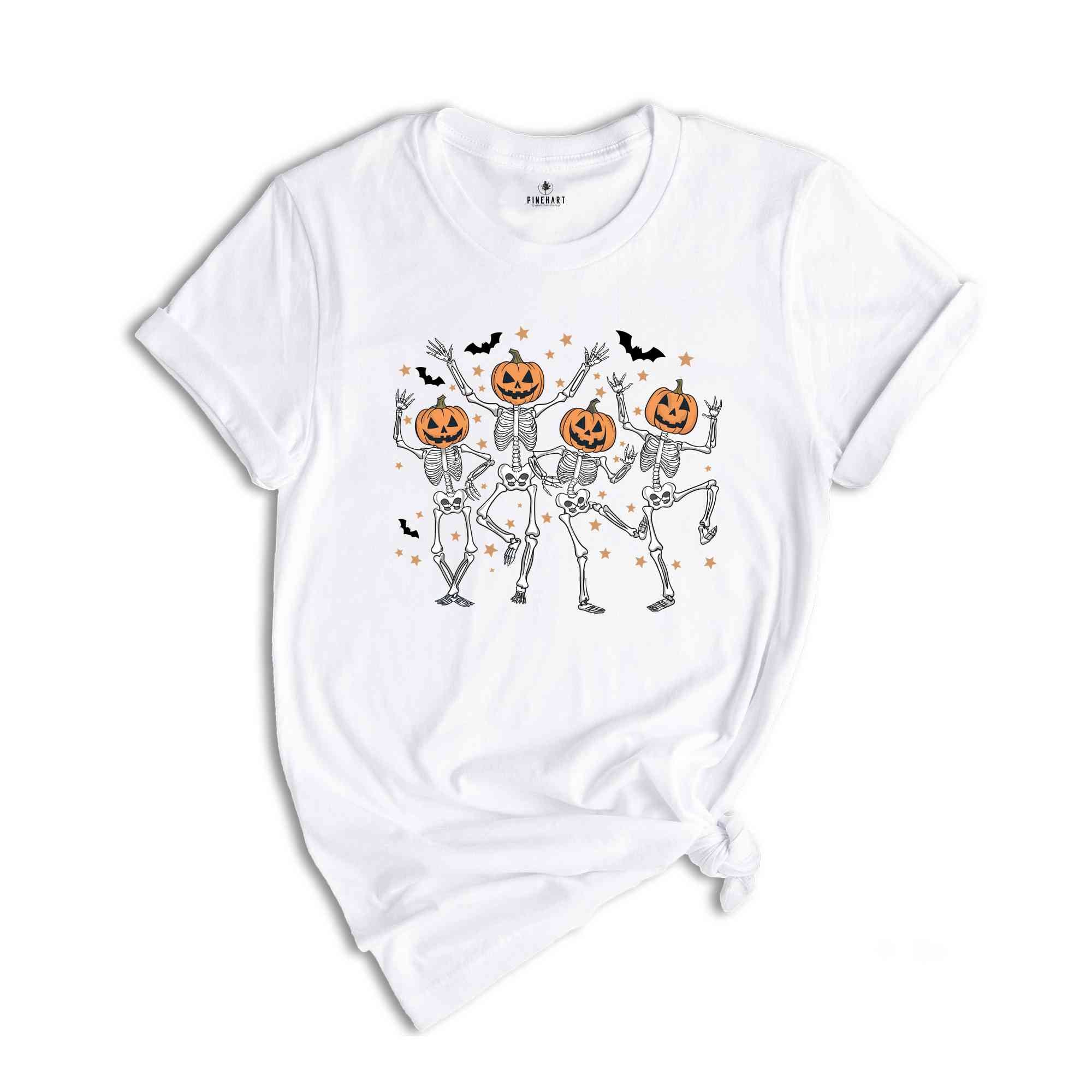 Dancing Skeleton Pumpkin Shirt, Retro Halloween Shirt, Funny Fall Halloween Party Shirt, Spooky Season Skeleton Shirt