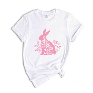 Easter Shirt, Pink Floral Bunny T-Shirt, Floral Bunny Shirt, Happy Easter T-Shirt, Easter Day T-Shirt, Easter Gifts