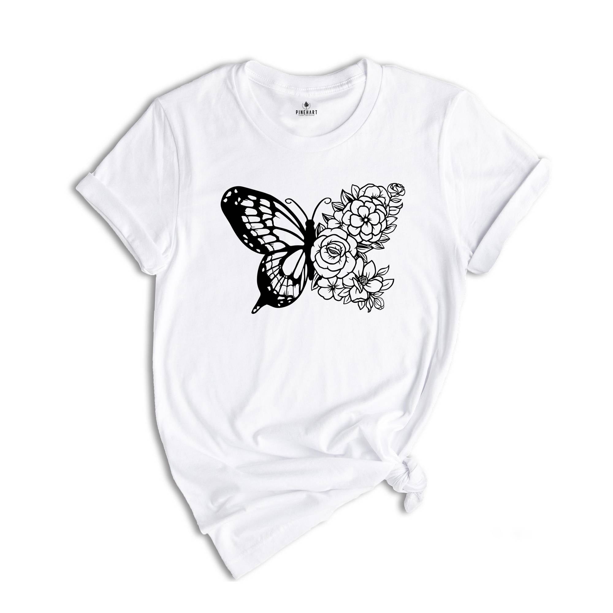 Floral Butterfly Shirt, Gardener Shirt, Gift For Ladies, Gift For Mom, Flower Lover Shirt, Beautiful Butterfly Shirt, Feminine Shirt