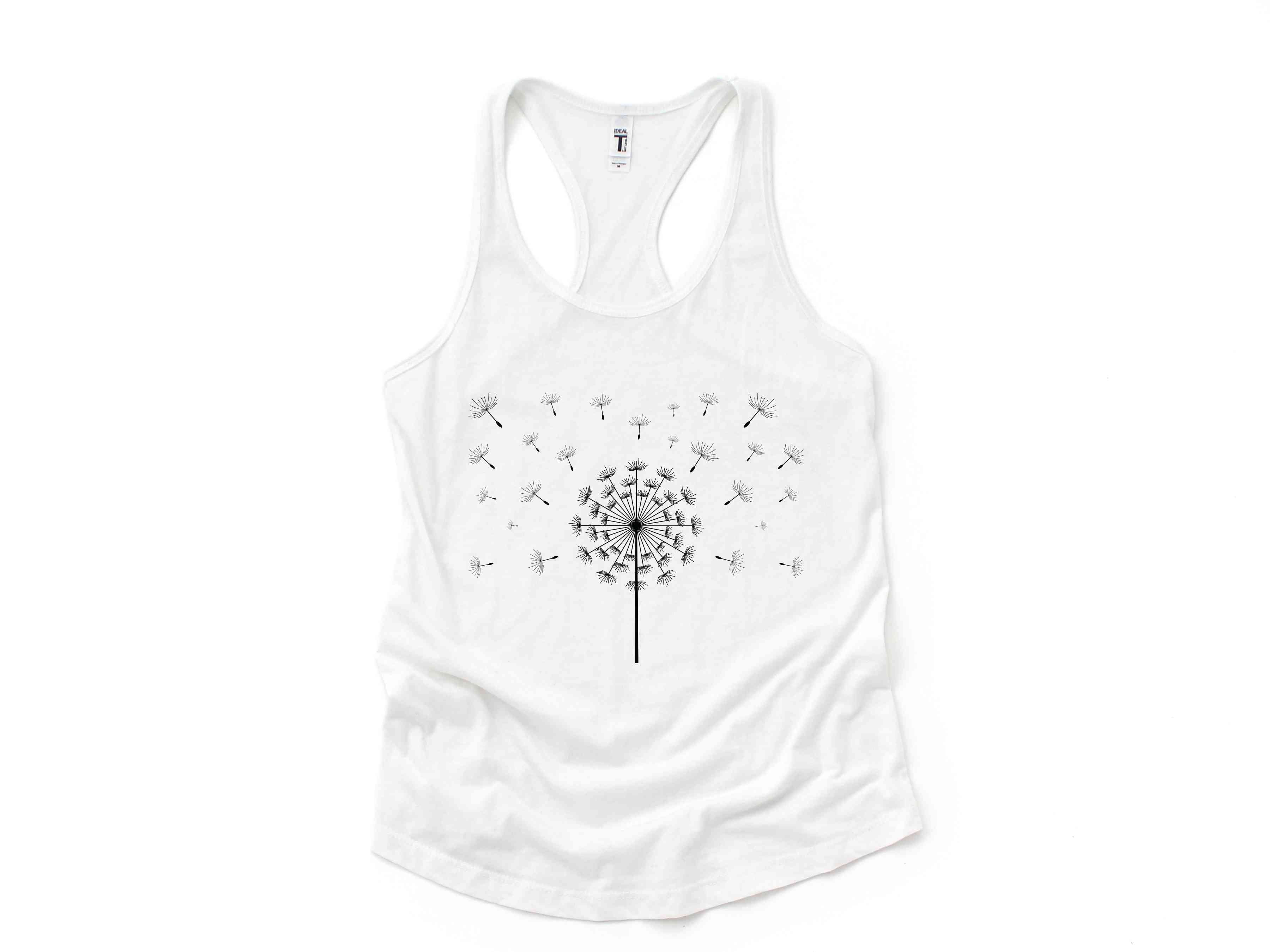 37500-Dandelion Tank Top, Flower Tank Top, Floral Tank Top, Summer Tank Top, Nature Tank Top, Yoga Dandelion Tank Top, Scattered Dandelion Top