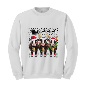 Cow Christmas Lights Ugly Christmas Sweater,Christmas Sweatshirt,Funny Heifers Christmas Shirt,Cow Holiday Sweater Cow Lover Xmas Gift Farm