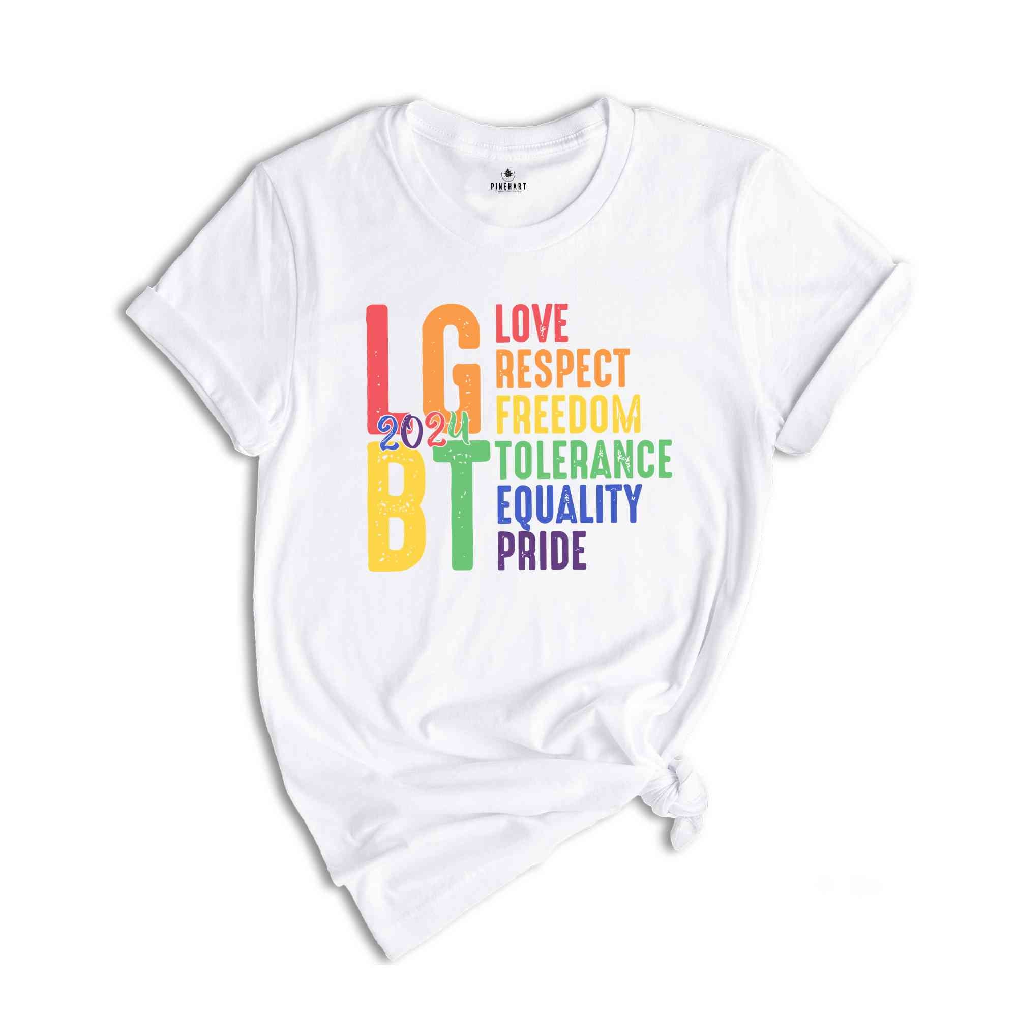 Pride Love Respect Shirt, Pride Love Respect Freedom Tolerance Equality T-Shirt, Pride Rainbow Shirt, Pride Lesbian Shirt, Equality Shirt