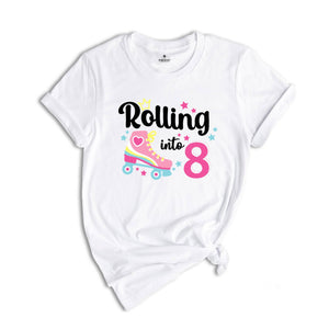 Rolling Into 8 Girl Birthday Shirt, 8th Birthday Girl Tee, Eight Birthday Gift, Girl Kids Birthday Party Tee