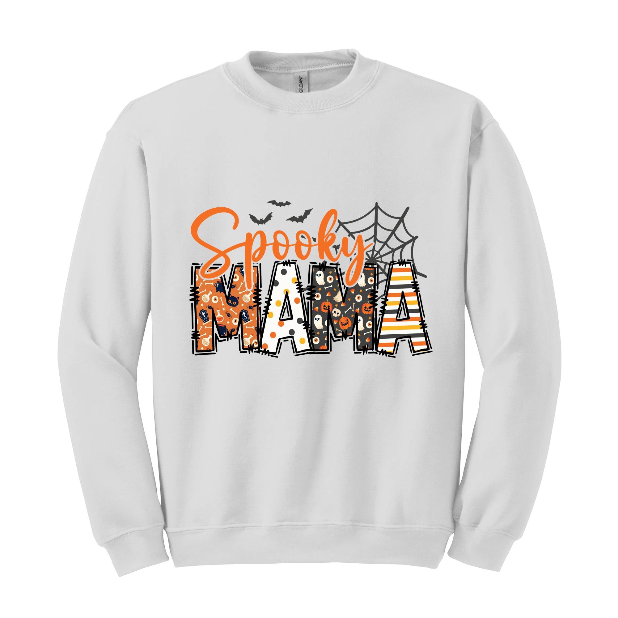 Custom Halloween Spooky Mama Sweatshirt with Kids Name on Sleeve Sweatshirt, Mama Halloween Gift, Mama Halloween